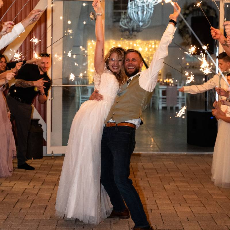 Sparkler send-off outside the Manor Barn at the end of the night